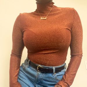 Shimmer Mesh Mock Neck Statement Top
